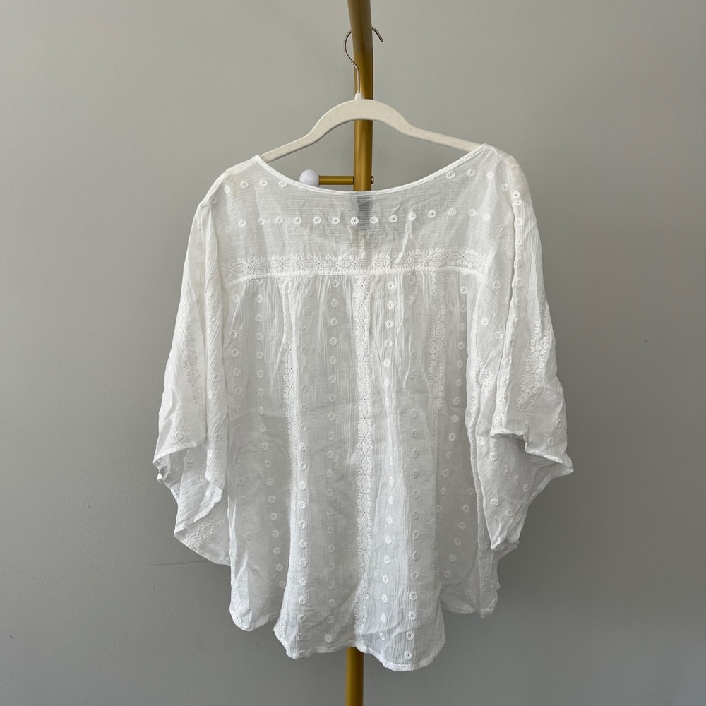 Sonoma White Embroidered Floral Cotton Flutter Short Sleeve Tunic Blouse XL - Picture 3 of 4